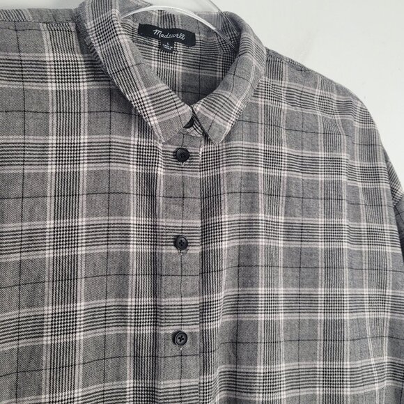 Madewell Size L Plaid Westlake Shirt Button Up Long Sleeve Boxy Gray - Picture 7 of 12